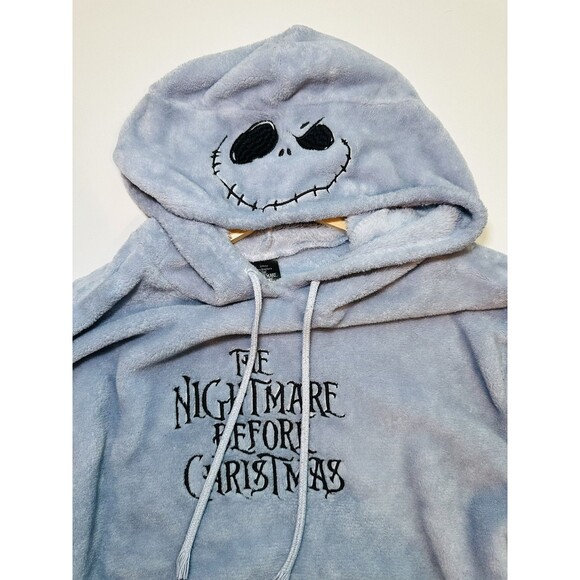 Disney Nightmare Before Christmas Fleece Blue Gray Hooded Sweater Large 11-13 - Picture 6 of 12